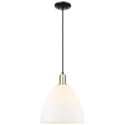 Arcadia Bristol 12"W Black Brass Cord Pendant w/ Matte White Shade