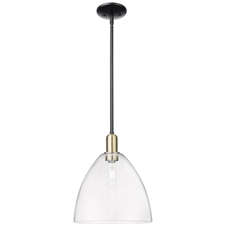 Image 1 Arcadia Bristol 12"W Black Brass Stem Hung Mini Pendant w/ Clear Shade