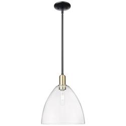 Arcadia Bristol 12"W Black Brass Stem Hung Mini Pendant w/ Clear Shade