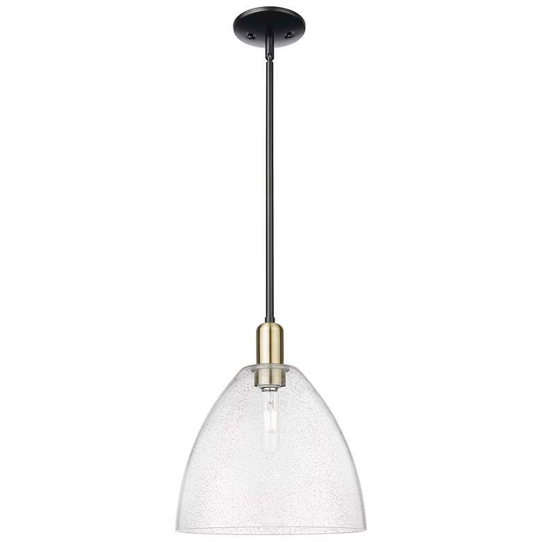 Image 1 Arcadia Bristol 12"W Black Brass Stem Hung Mini Pendant w/ Seedy Shade