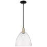 Arcadia Bristol 12"W Black Brass Stem Hung Mini Pendant w/ Seedy Shade