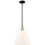 Arcadia Bristol 12"W Black Brass Stem Pendant w/ Matte White Shade