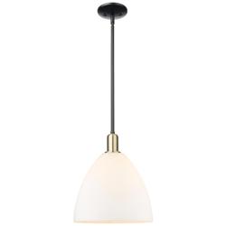 Arcadia Bristol 12"W Black Brass Stem Pendant w/ Matte White Shade