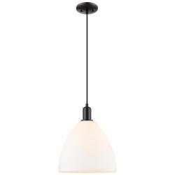 Arcadia Bristol 12"W Black Cord Hung Mini Pendant w/ Matte White Shade