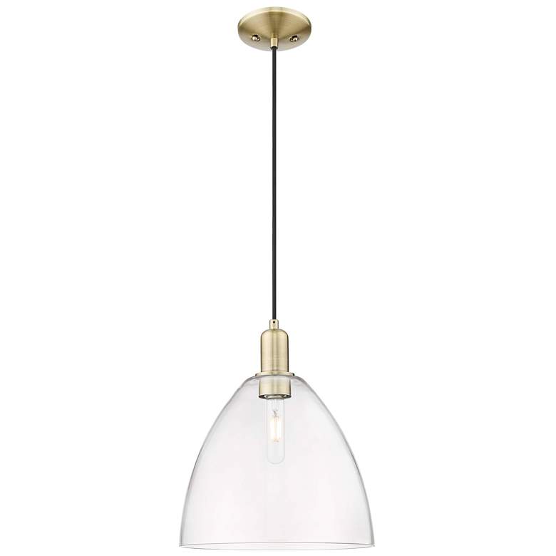 Image 1 Arcadia Bristol 12"W Brass Cord Hung Mini Pendant With Clear Shade