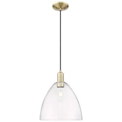 Arcadia Bristol 12"W Brass Cord Hung Mini Pendant With Clear Shade