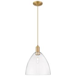 Arcadia Bristol 12"W Brushed Brass Cord Mini Pendant w/ Clear Shade