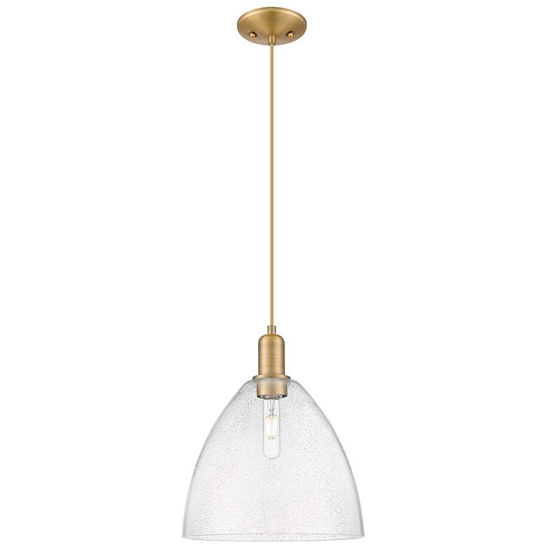 Image 1 Arcadia Bristol 12"W Brushed Brass Cord Mini Pendant w/ Seedy Shade
