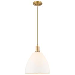 Arcadia Bristol 12"W Brushed Brass Cord Pendant w/ Matte White Shade