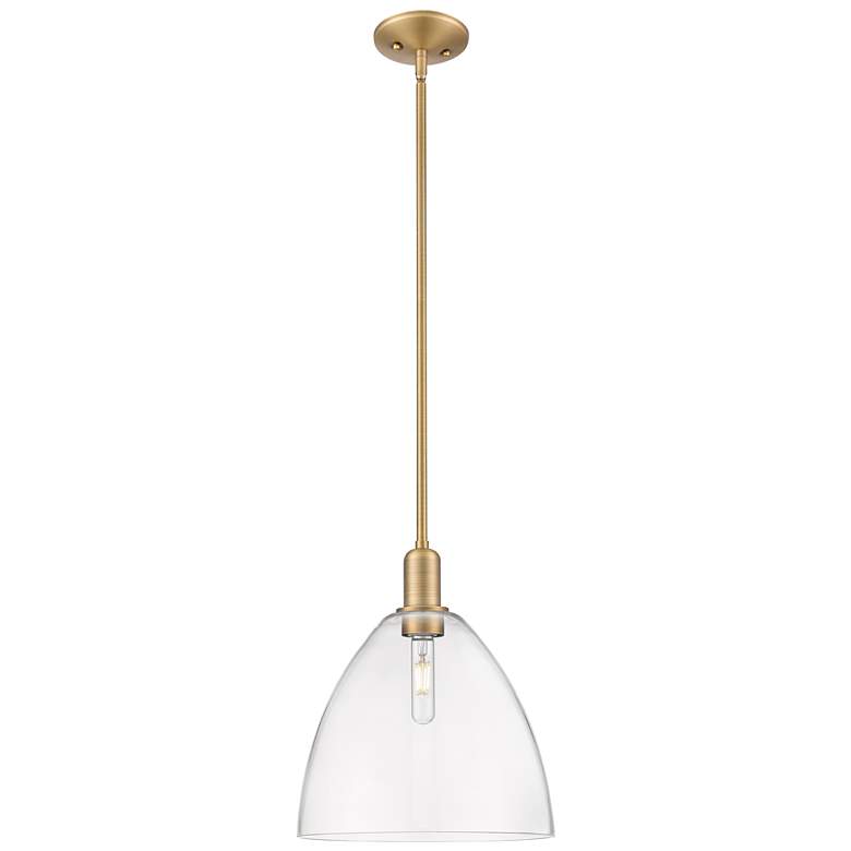 Image 1 Arcadia Bristol 12"W Brushed Brass Stem Mini Pendant w/ Clear Shade