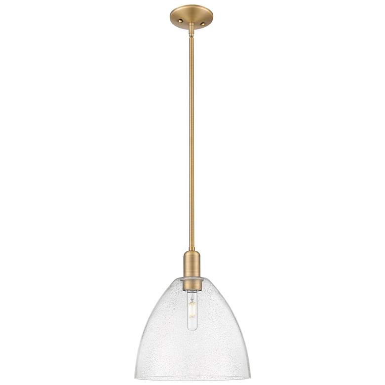 Image 1 Arcadia Bristol 12"W Brushed Brass Stem Mini Pendant w/ Seedy Shade