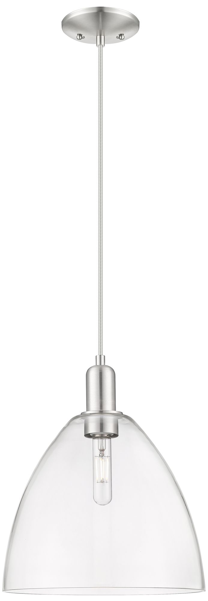 Arcadia Bristol 12"W Brushed Nickel Cord Mini Pendant w/ Clear Shade