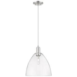 Arcadia Bristol 12"W Brushed Nickel Cord Mini Pendant w/ Clear Shade