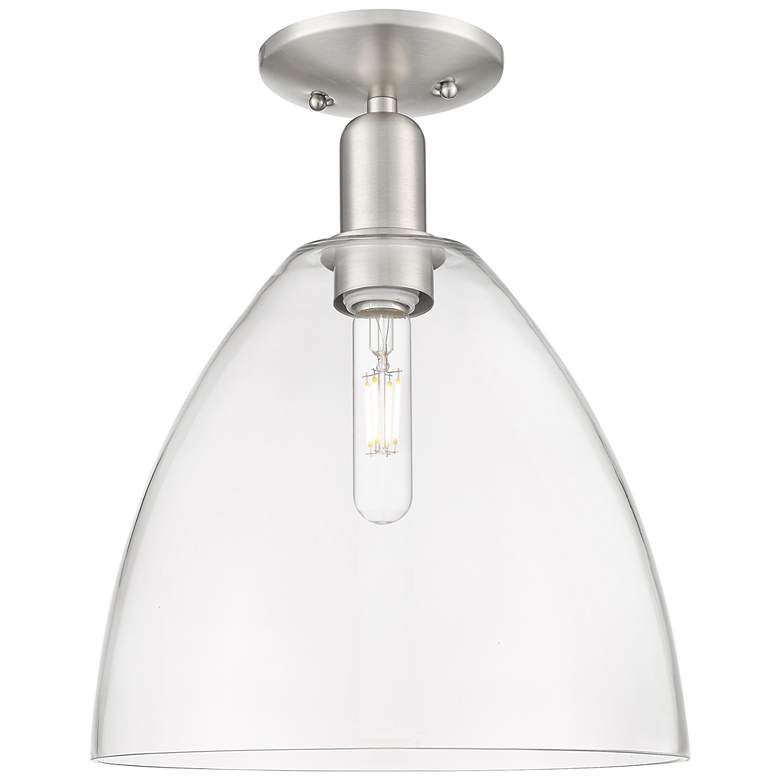 Image 1 Arcadia Bristol 12"W Brushed Nickel Semi.Flush Mount With Clear Shade