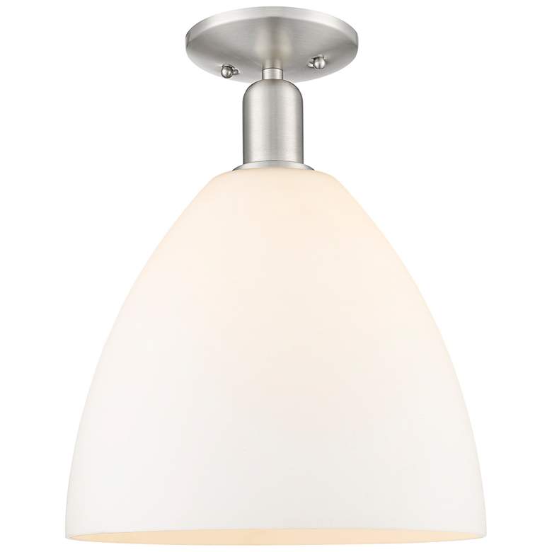 Image 1 Arcadia Bristol 12"W Brushed Nickel Semi-Flush w/ Matte White Shade