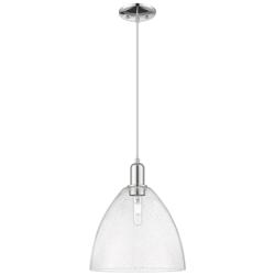 Arcadia Bristol 12"W Chrome Cord Hung Mini Pendant w/ Seedy Shade