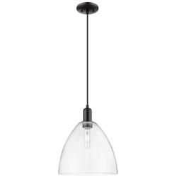Arcadia Bristol 12"W Matte Black Cord Hung Mini Pendant w/ Clear Shade