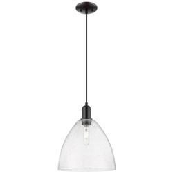 Arcadia Bristol 12"W Matte Black Cord Hung Mini Pendant w/ Seedy Shade