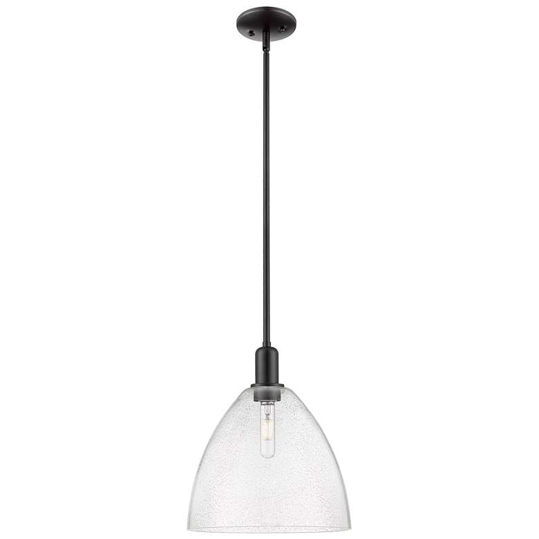 Image 1 Arcadia Bristol 12"W Matte Black Stem Hung Mini Pendant w/ Seedy Shade