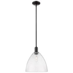 Arcadia Bristol 12"W Matte Black Stem Hung Mini Pendant w/ Seedy Shade