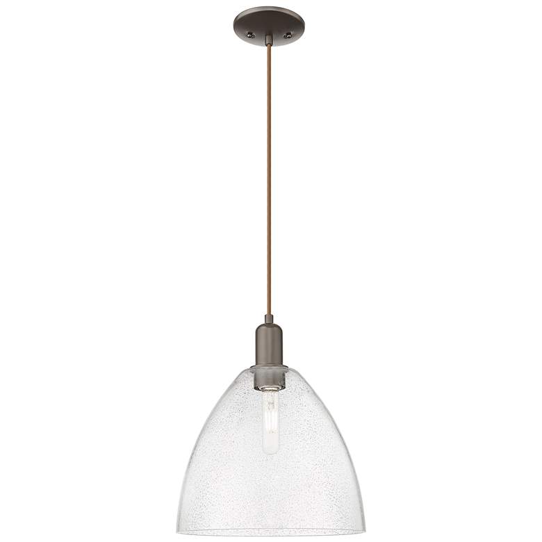 Image 1 Arcadia Bristol 12"W Oiled Bronze Cord Mini Pendant w/ Seedy Shade