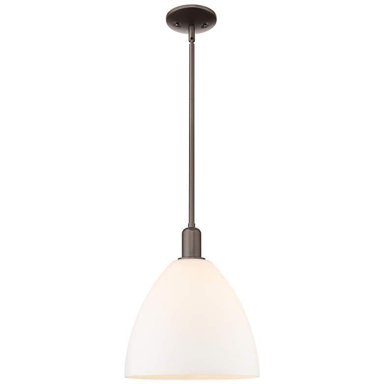 Image 1 Arcadia Bristol 12"W Oiled Bronze Stem Pendant w/ Matte White Shade