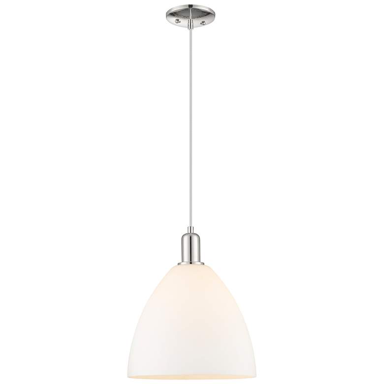 Image 1 Arcadia Bristol 12"W Polished Nickel Cord Pendant w/ Matte White Shade