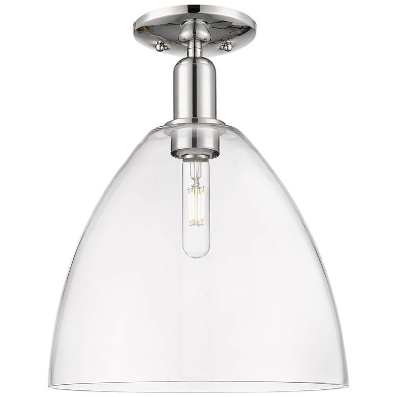 Image 1 Arcadia Bristol 12"W Polished Nickel Semi.Flush Mount With Clear Shade