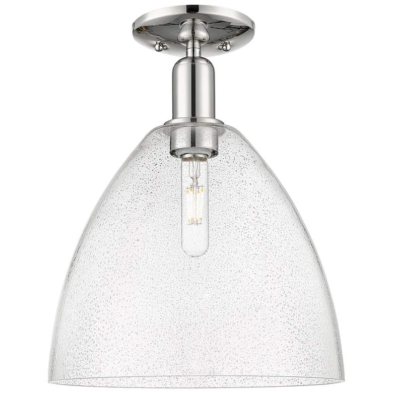 Image 1 Arcadia Bristol 12"W Polished Nickel Semi.Flush Mount With Seedy Shade