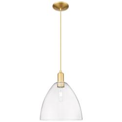 Arcadia Bristol 12"W Satin Gold Cord Hung Mini Pendant w/ Clear Shade