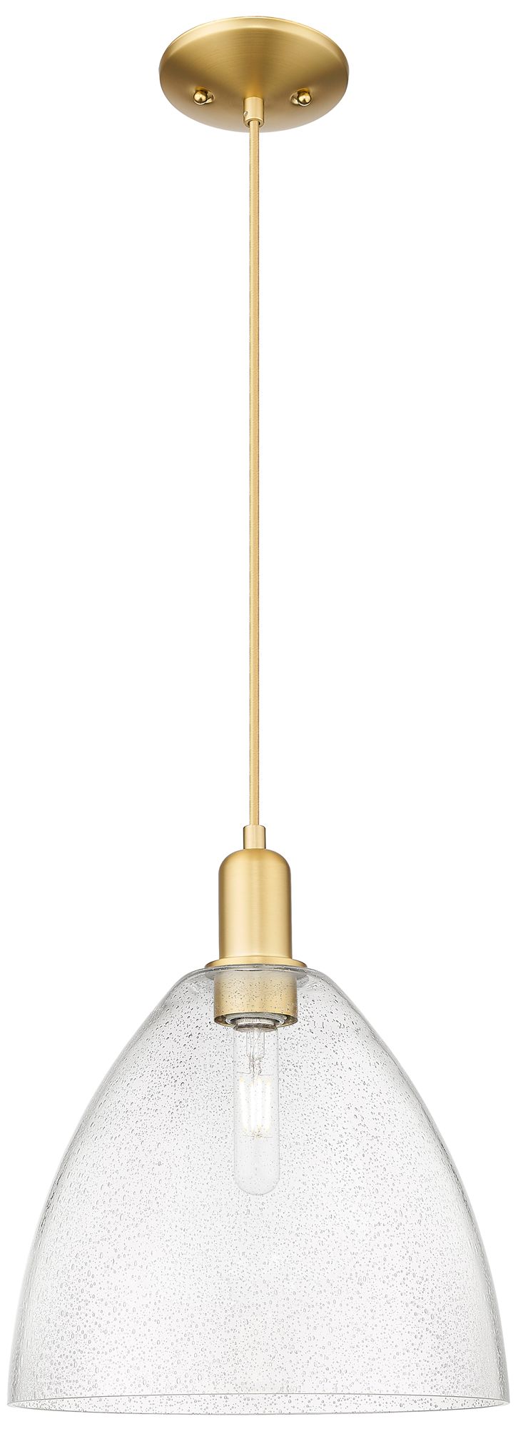 Arcadia Bristol 12"W Satin Gold Cord Hung Mini Pendant w/ Seedy Shade