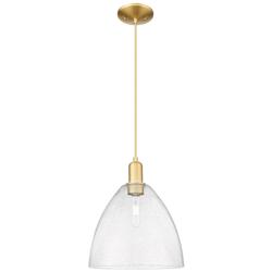 Arcadia Bristol 12"W Satin Gold Cord Hung Mini Pendant w/ Seedy Shade