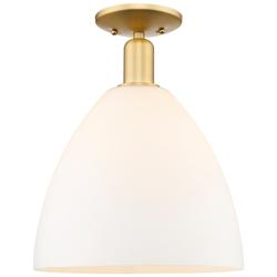 Arcadia Bristol 12"W Satin Gold Semi.Flush Mount w/ Matte White Shade
