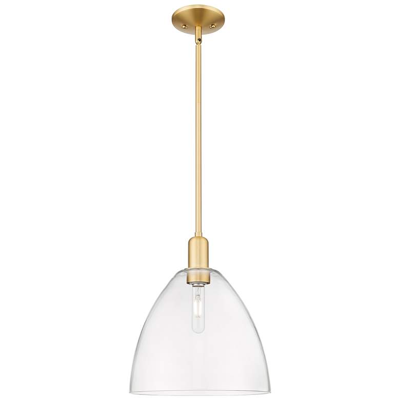 Image 1 Arcadia Bristol 12"W Satin Gold Stem Hung Mini Pendant w/ Clear Shade