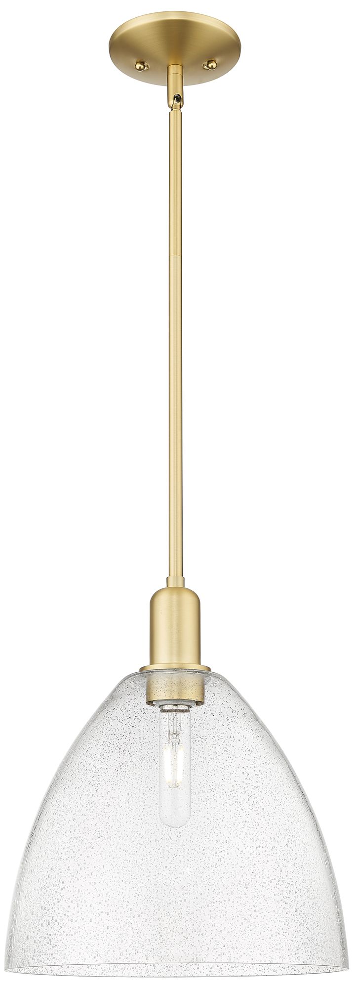 Thumbnail1 of Arcadia Bristol 12"W Satin Gold Stem Hung Mini Pendant w/ Seedy Shade