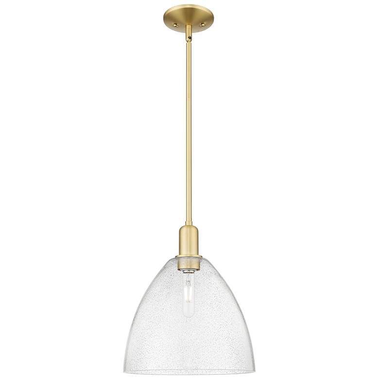 Image 1 Arcadia Bristol 12"W Satin Gold Stem Hung Mini Pendant w/ Seedy Shade