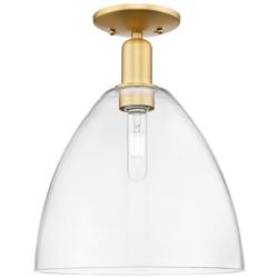 Arcadia Bristol 12" Wide Satin Gold Semi.Flush Mount With Clear Shade