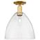 Arcadia Bristol 12" Wide Satin Gold Semi.Flush Mount With Seedy Shade