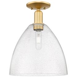 Arcadia Bristol 12" Wide Satin Gold Semi.Flush Mount With Seedy Shade