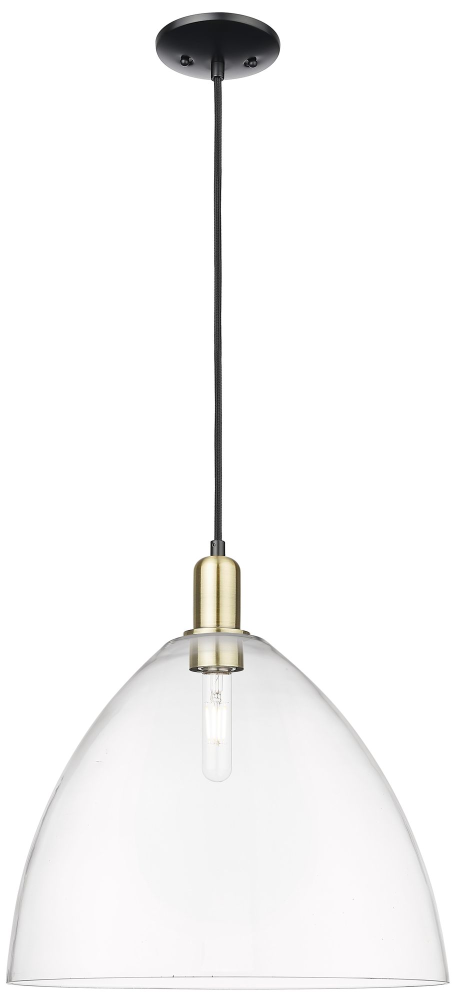 Arcadia Bristol 16"W Black Brass Cord Hung Mini Pendant w/ Clear Shade