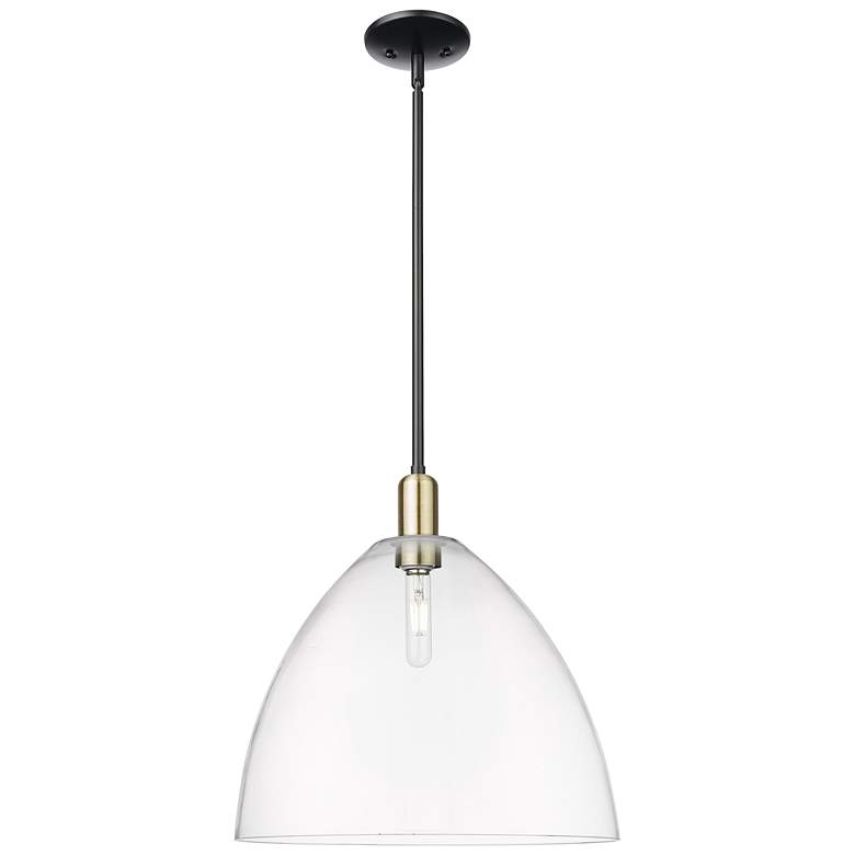 Image 1 Arcadia Bristol 16"W Black Brass Stem Hung Mini Pendant w/ Clear Shade