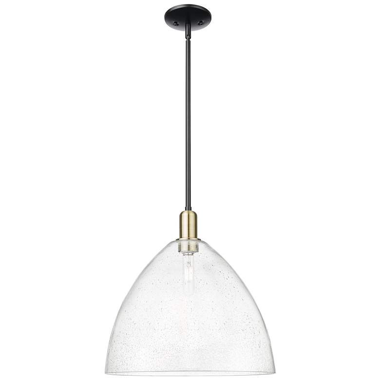 Image 1 Arcadia Bristol 16"W Black Brass Stem Hung Mini Pendant w/ Seedy Shade