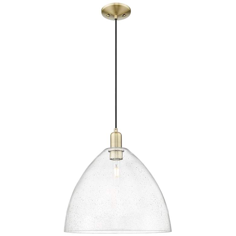 Image 1 Arcadia Bristol 16"W Brass Cord Hung Mini Pendant With Seedy Shade
