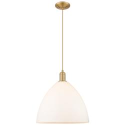 Arcadia Bristol 16"W Brushed Brass Cord Pendant w/ Matte White Shade