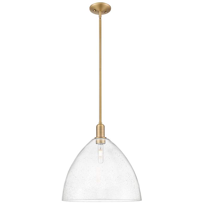 Image 1 Arcadia Bristol 16"W Brushed Brass Stem Mini Pendant w/ Seedy Shade