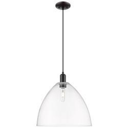 Arcadia Bristol 16"W Matte Black Cord Hung Mini Pendant w/ Clear Shade