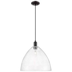 Arcadia Bristol 16"W Matte Black Cord Hung Mini Pendant w/ Seedy Shade