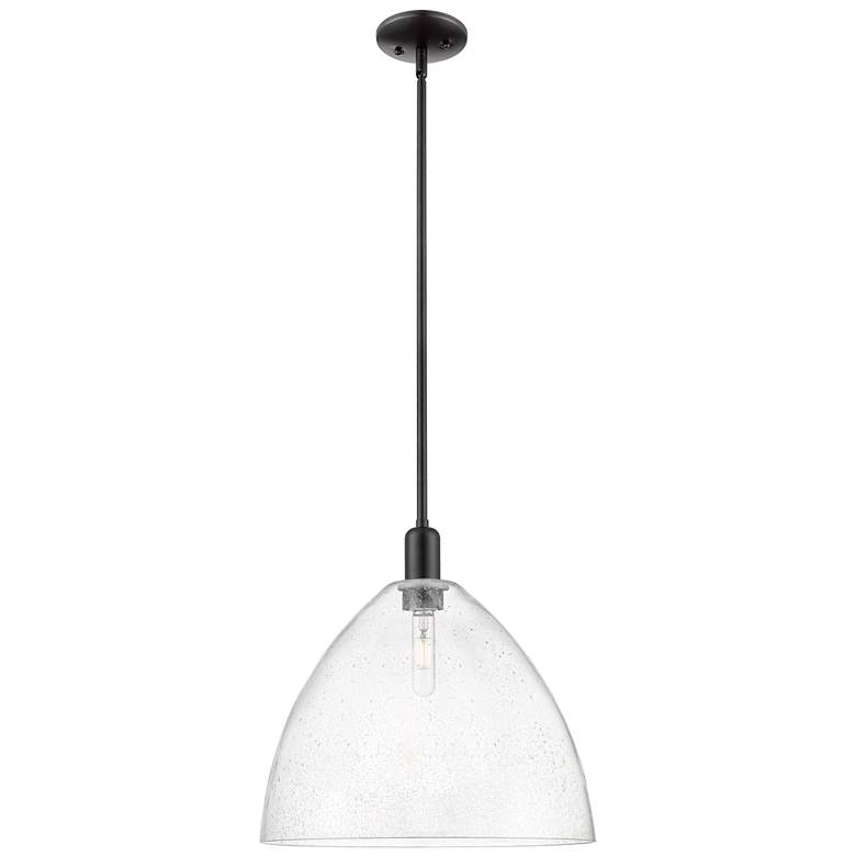 Image 1 Arcadia Bristol 16"W Matte Black Stem Hung Mini Pendant w/ Seedy Shade