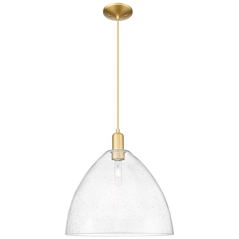 Image 1 Arcadia Bristol 16"W Satin Gold Cord Hung Mini Pendant w/ Seedy Shade