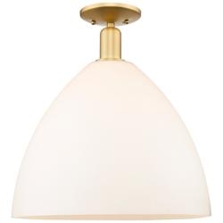 Arcadia Bristol 16"W Satin Gold Semi.Flush Mount w/ Matte White Shade